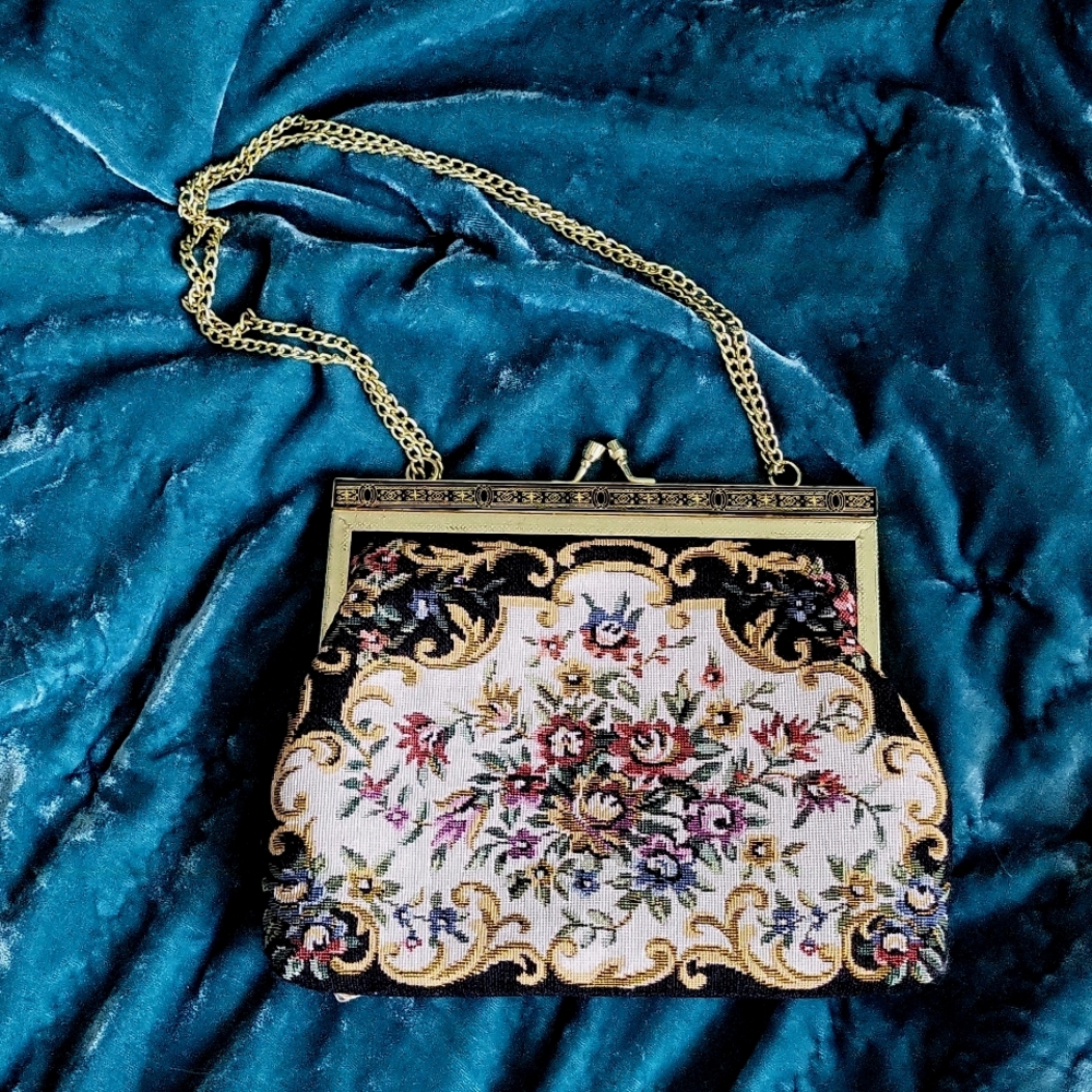 Vintage Antique Style Tapestry Crossbody Purse with adjustable chain